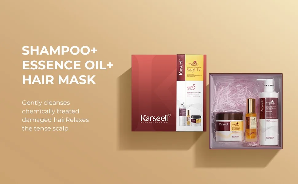 Karseell Máscara de colagénio para o cabelo + champô para o cabelo + conjunto de óleo de argão